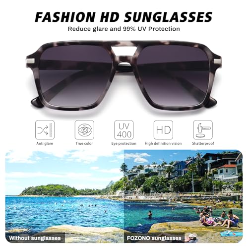 Fozono Retro Aviator Sunglasses for Women Men Trendy Classic Square 70s 80s 90s Vintage Shades Double Bridge Aviators FZN813 Tortoise/Gradient Gray - Image 3