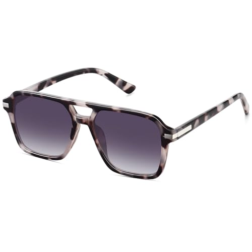 Fozono Retro Aviator Sunglasses for Women Men Trendy Classic Square 70s 80s 90s Vintage Shades Double Bridge Aviators FZN813 Tortoise/Gradient Gray - Image 1