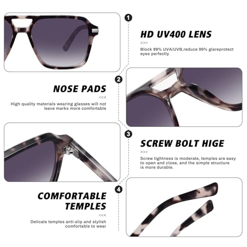 Fozono Retro Aviator Sunglasses for Women Men Trendy Classic Square 70s 80s 90s Vintage Shades Double Bridge Aviators FZN813 Tortoise/Gradient Gray - Image 5