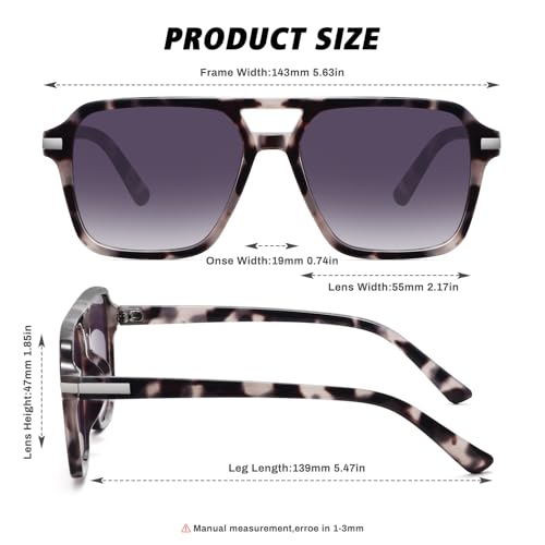 Fozono Retro Aviator Sunglasses for Women Men Trendy Classic Square 70s 80s 90s Vintage Shades Double Bridge Aviators FZN813 Tortoise/Gradient Gray - Image 4