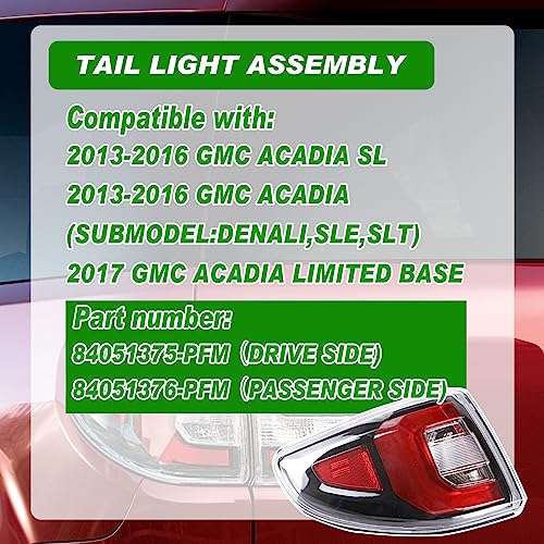 Lochnchn Tail Lights Compatible with GMC Acadia 2013-2016 Acadia Limited 2017 Rear LED Taillights Assembly Left Driver Side Tail Lamp Replace 84051375-PFM.Not Include Bulb - Image 2