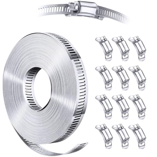Serplex® 32.8ft Hose Clamp Roll DIY Hose Clamp Roll 304 Stainless Steel Hose Clamp with 12 Fastening Bolts Attachment Cuttable Hose Clamp Hose Clamp Band for Plumbing, Pipe Repairing - Image 1