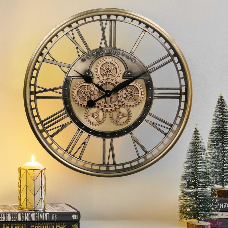 CLXEAST CLXEAST Gold Moving Gear Wall Clock for Modern Living Room DecorOversized Large Metal Roman Numeral Wall Clocks for Farmhouse Home Decor28 Inch 
