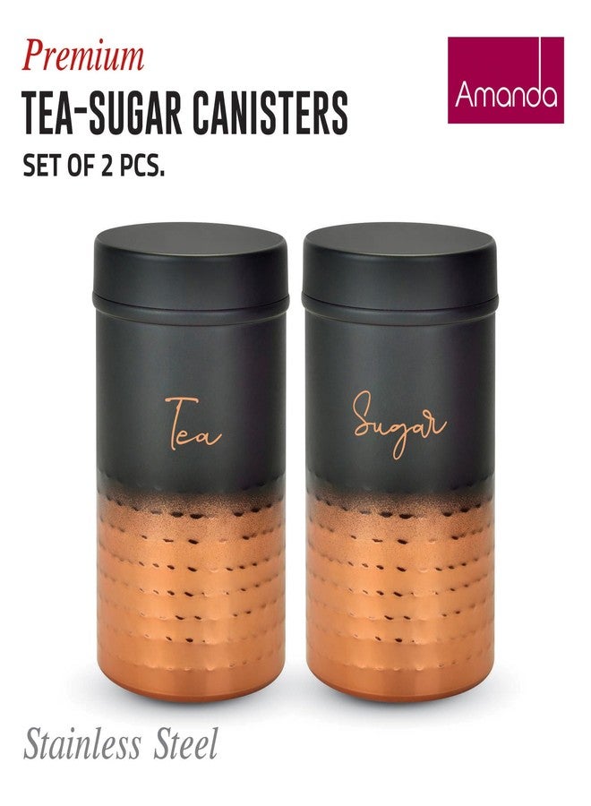 Amanda Stainless Steel Tea & Sugar Container Set | 2 Pc Kitchen Storage Canister | Dual Tone Copper & Black Finish | Airtight, Durable & Rust-Resistant - Image 2