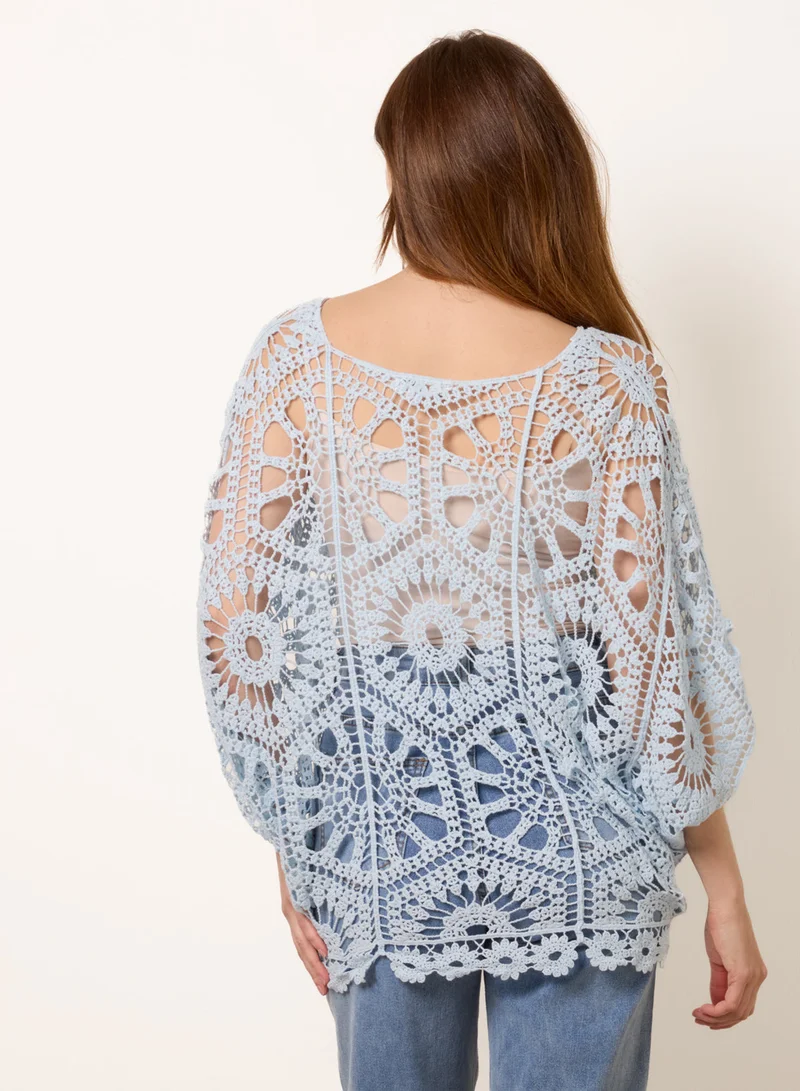 Blue Vanilla Crochet Detailed Kimono Top