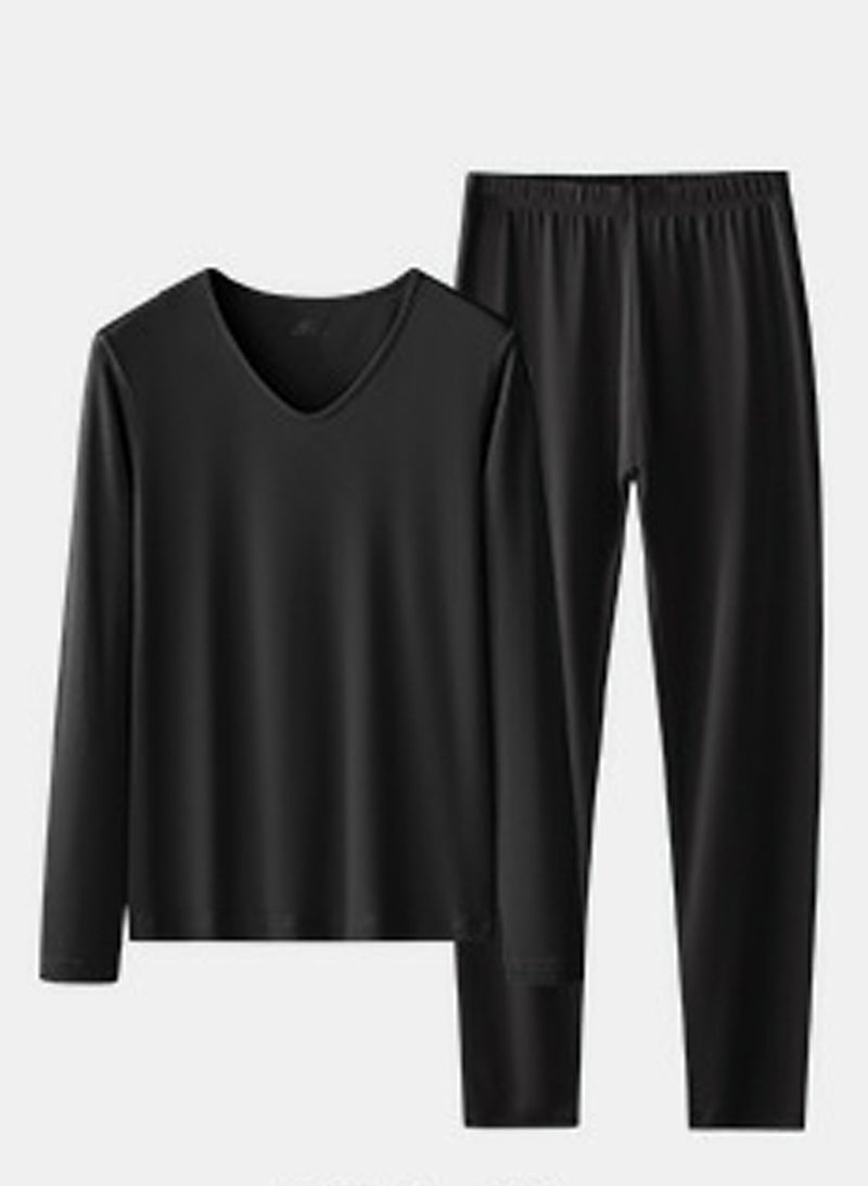 Loquat Womens Solid Color Thin Seamless Long Johns And V-Neck Thermal Underwear Set 2 Piece Base Layer Set for Women Black 