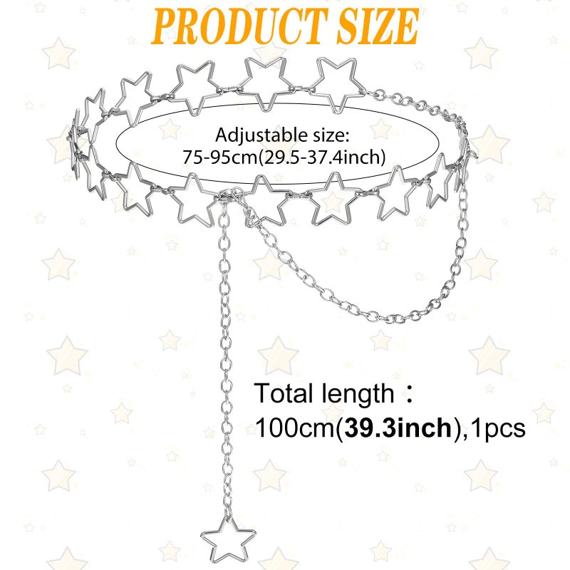 ElevateTech Women Star Waist Chain Metal Belly Chain Belt Adjustable Plus Size Chain Body Cute Decorative Accessories Suitable Formal Wear Jeans Dresses Casual Pants Girls Gifts (Silver) - Image 2