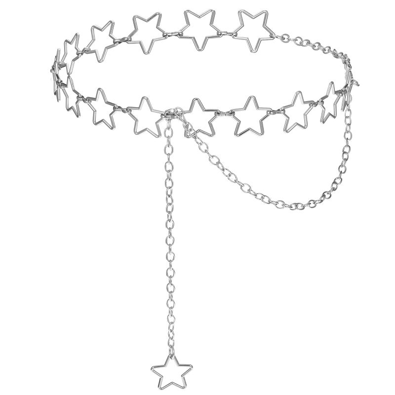 ElevateTech Women Star Waist Chain Metal Belly Chain Belt Adjustable Plus Size Chain Body Cute Decorative Accessories Suitable Formal Wear Jeans Dresses Casual Pants Girls Gifts (Silver) - Image 1