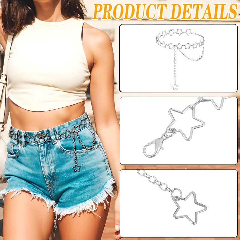 ElevateTech Women Star Waist Chain Metal Belly Chain Belt Adjustable Plus Size Chain Body Cute Decorative Accessories Suitable Formal Wear Jeans Dresses Casual Pants Girls Gifts (Silver) - Image 3