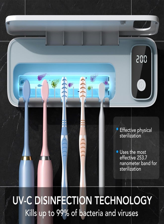 StarWin Toothbrush Cleaner, 5 Slots Wall Mounted Toothbrush Holder for Bathroom, Timer Function, Cordless & No Drilling - Image 3
