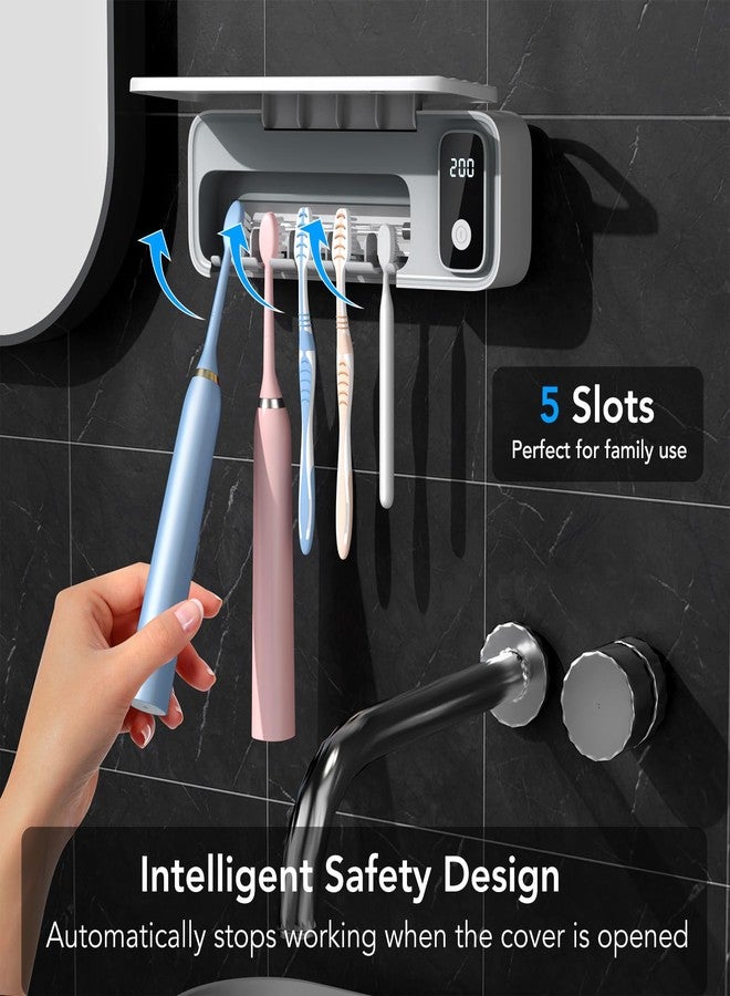 StarWin Toothbrush Cleaner, 5 Slots Wall Mounted Toothbrush Holder for Bathroom, Timer Function, Cordless & No Drilling - Image 5