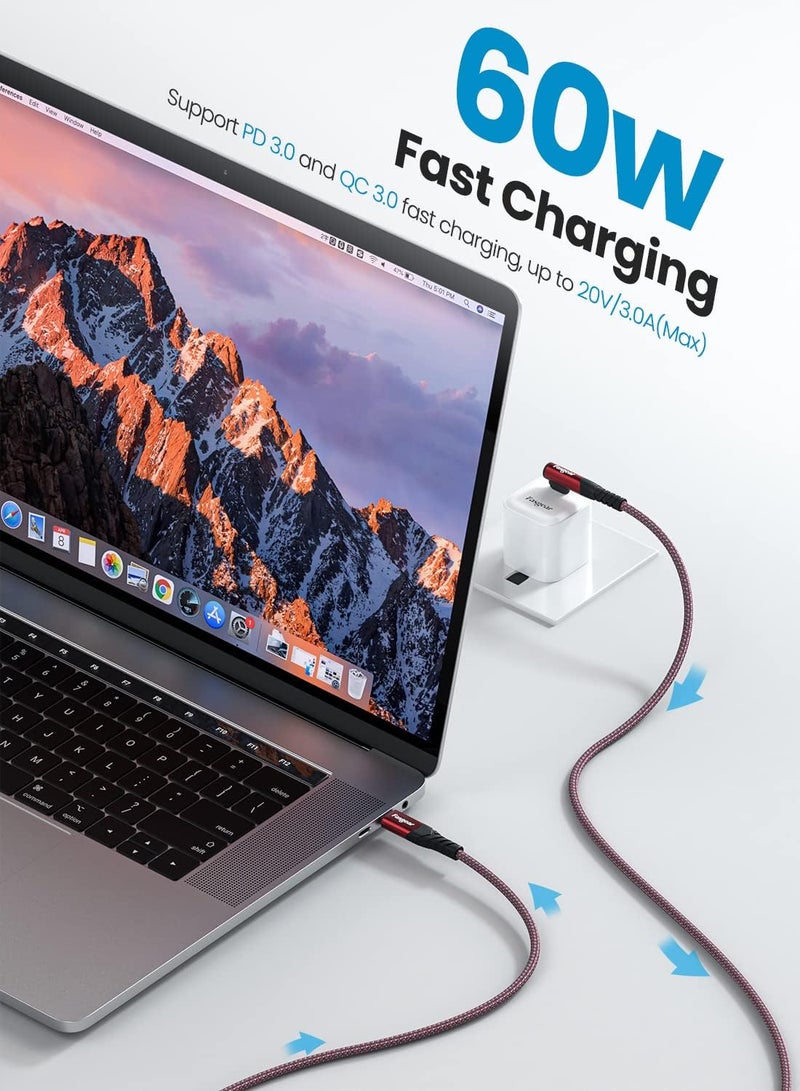 Fasgear كابل USB C إلى USB C قصير، 3 عبوات بطول 1 قدم (30 سم) 60 واط، كابل شحن سريع USB 2.0 من النوع C مع PD بزاوية 90 درجة، متوافق مع Galaxy S22/S20 Ultra Pixel 6 Mac-Book Air i-Pad Pro 2020/2021/Mini6 (أحمر) - Image 3