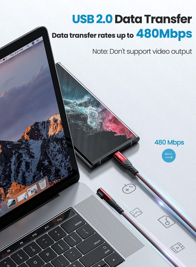 Fasgear كابل USB C إلى USB C قصير، 3 عبوات بطول 1 قدم (30 سم) 60 واط، كابل شحن سريع USB 2.0 من النوع C مع PD بزاوية 90 درجة، متوافق مع Galaxy S22/S20 Ultra Pixel 6 Mac-Book Air i-Pad Pro 2020/2021/Mini6 (أحمر) - Image 4