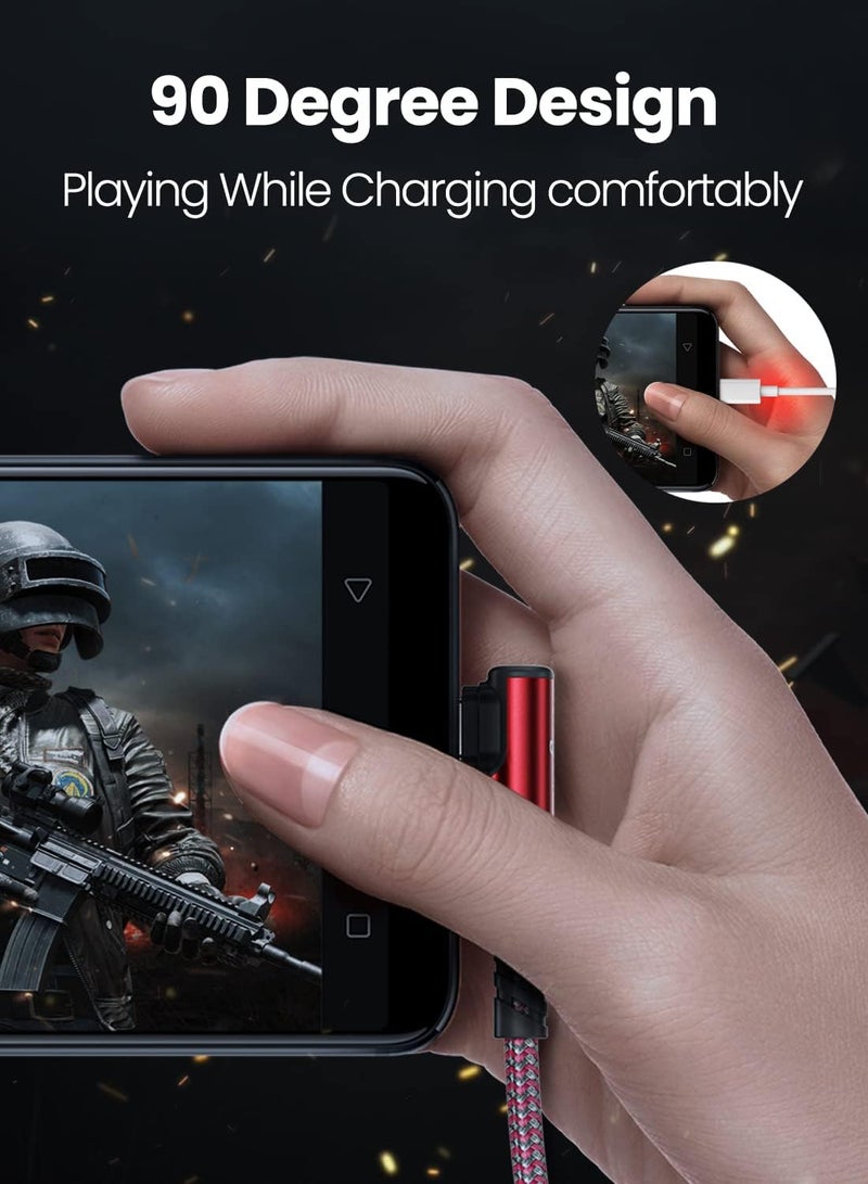 Fasgear كابل USB C إلى USB C قصير، 3 عبوات بطول 1 قدم (30 سم) 60 واط، كابل شحن سريع USB 2.0 من النوع C مع PD بزاوية 90 درجة، متوافق مع Galaxy S22/S20 Ultra Pixel 6 Mac-Book Air i-Pad Pro 2020/2021/Mini6 (أحمر) - Image 2