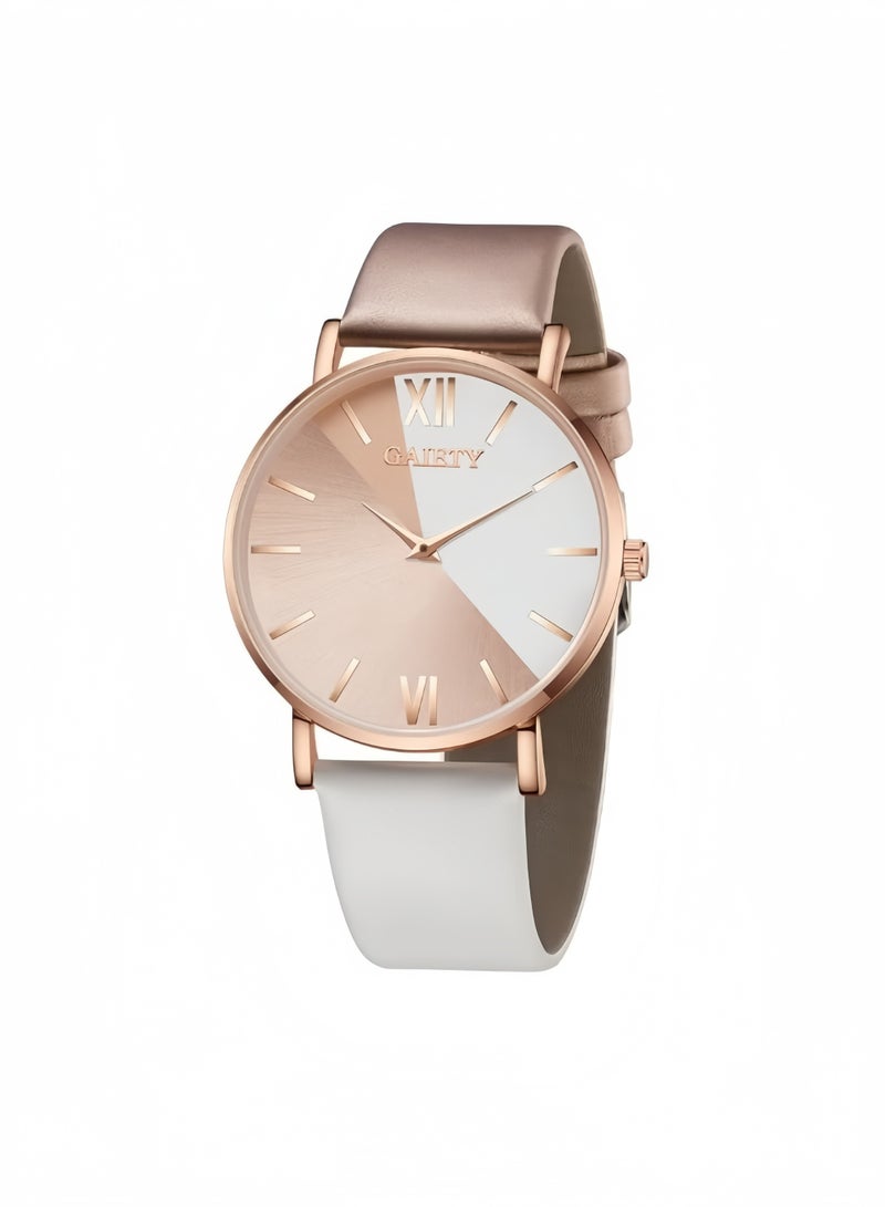 GAIETY Ladies Rose Gold White PU Strap Roman Dial Watch and Diamond Heart Necklace Bracelet Ring Earring Jewelry Set 5 Pcs - Image 2