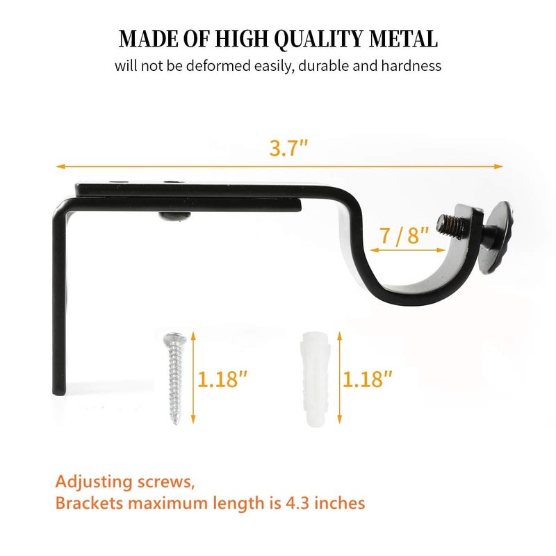 Anndason Heavy Duty Curtain Rod Brackets for 3/4 or 5/8 Inch Rod, Black Color, (Set of 8) - Image 3