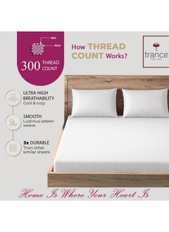 Trance Home Linen Trance Home Linen 300TC Pure 100% Cotton King Size Jacquard Weave Fitted Bedsheet with 2 Pillow Covers - (78 x 72 inch, White)  - Image 5
