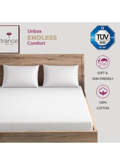 Trance Home Linen Trance Home Linen 300TC Pure 100% Cotton King Size Jacquard Weave Fitted Bedsheet with 2 Pillow Covers - (78 x 72 inch, White)  - Image 4