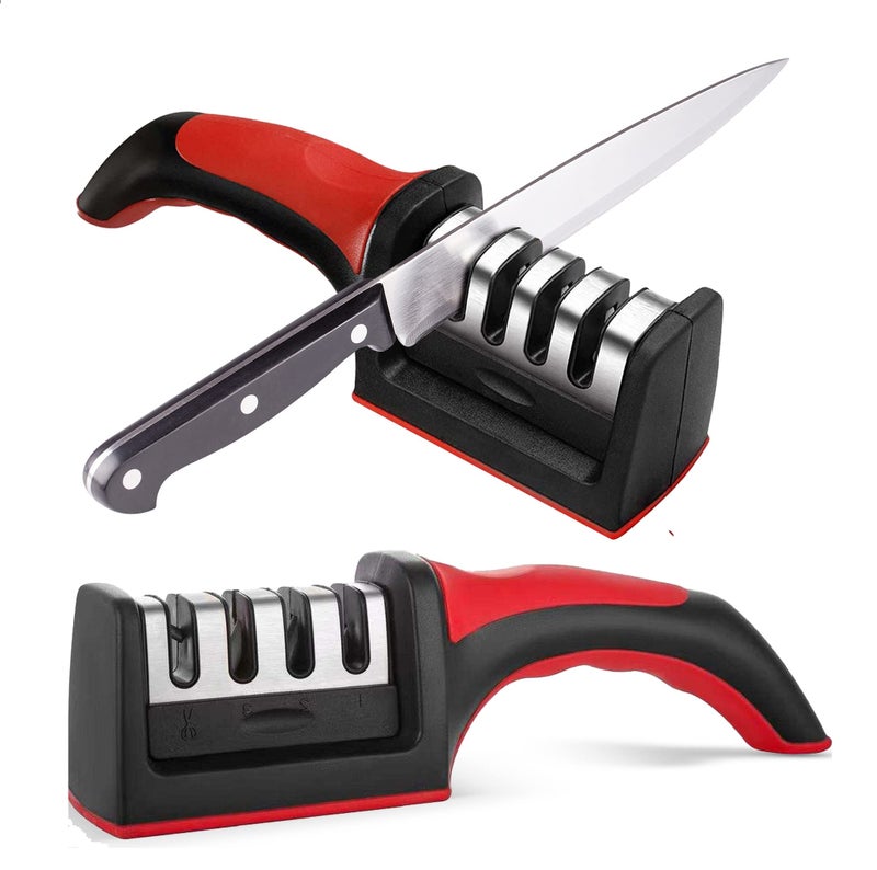 TechnoLegend Knife Sharpeners for Kitchen Knives– Stainless Steel 4 in1 Kitchen Knife Sharpener – Ergonomic and Easy to Use Knife Sharpening Kit with 4 Stage Sharpening Slots - Image 1