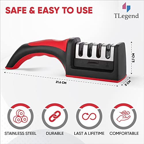 TechnoLegend Knife Sharpeners for Kitchen Knives– Stainless Steel 4 in1 Kitchen Knife Sharpener – Ergonomic and Easy to Use Knife Sharpening Kit with 4 Stage Sharpening Slots - Image 4