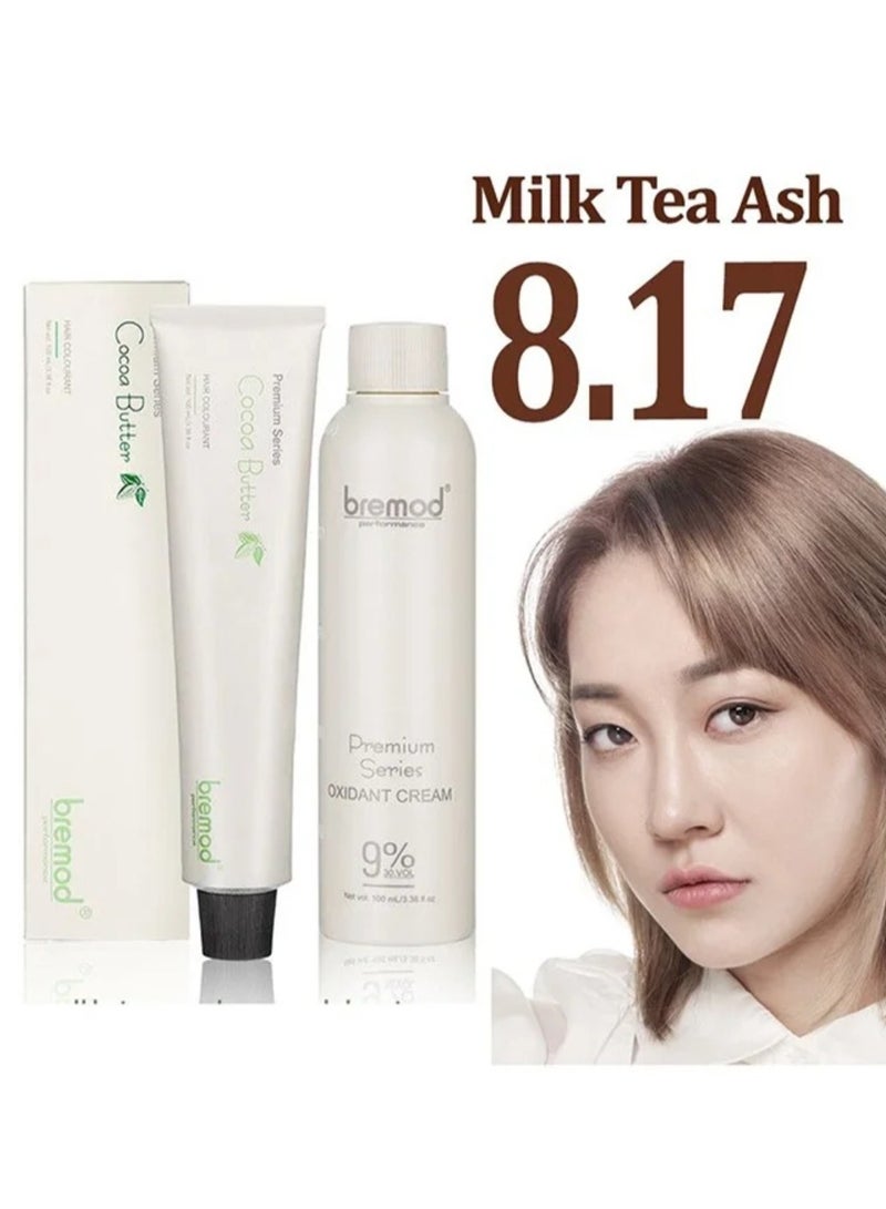 BREMOD Bremod Performance 8.17 Milk Tea Ash Hair Color + Oxidant Cream 9% - 100ml+100ml  - Image 1