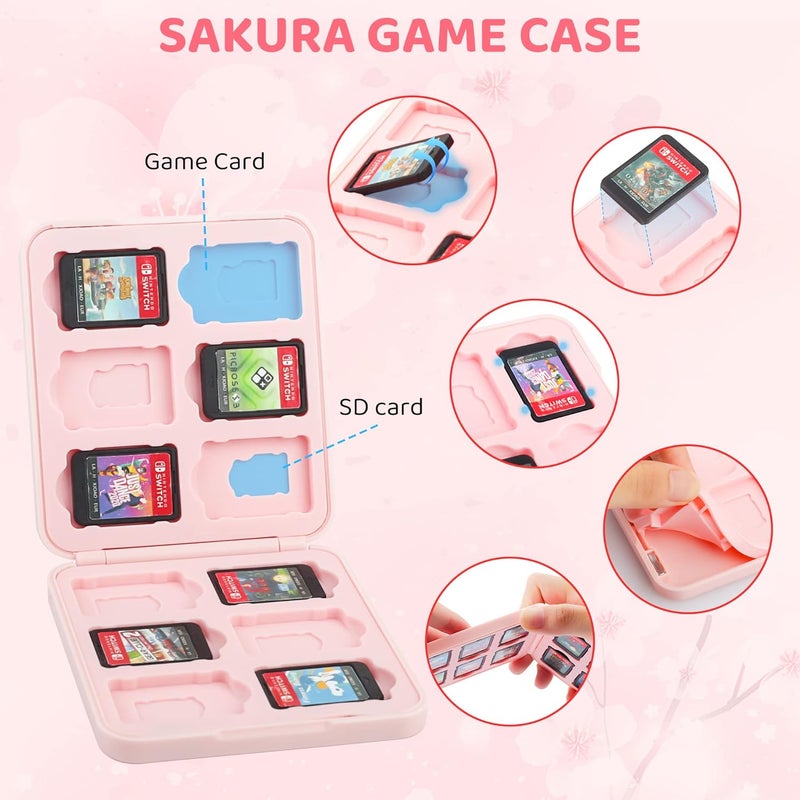 GLDRAM Pink Sakura Carrying Case Bundle for Nintendo Switch & OLED, Elegant Switch Travel Case Protector for Girls, Accessories Kit with Shoulder Strap, Cherry Blossom Game Card Holder & Thumb Caps - Image 3