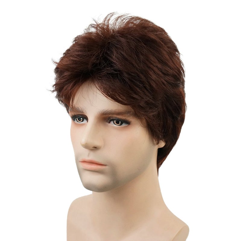 Lydell Men Wig Natural Short Straight Hair Synthetic Full Wigs 33 Dark Auburn
