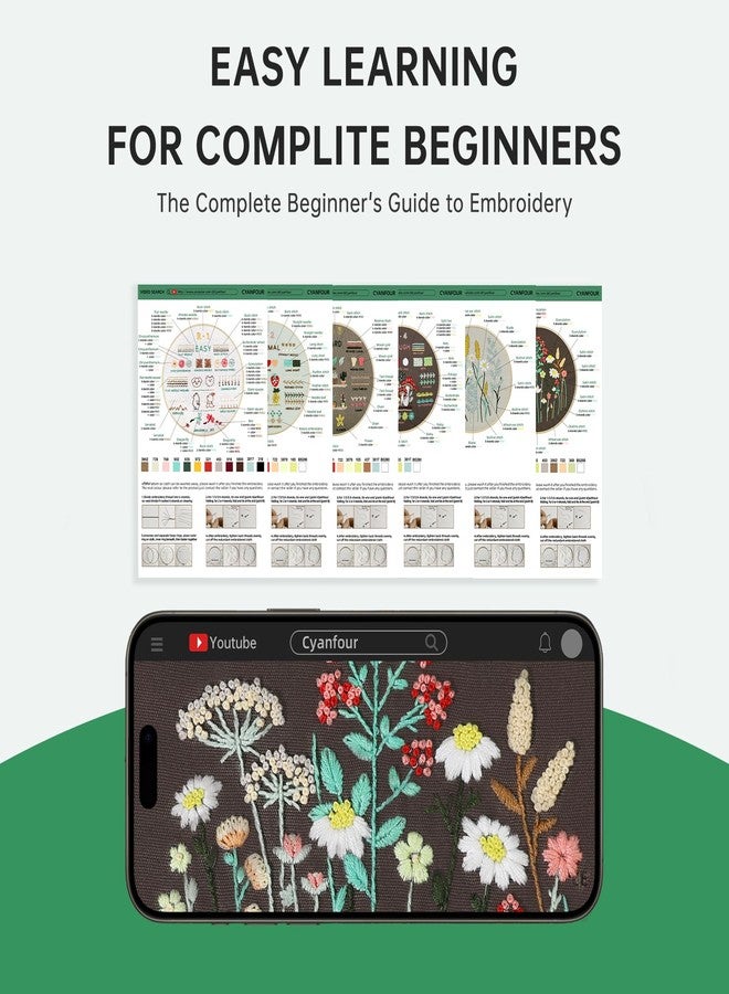 cyanfour 6 Stage Embroidery Kit for Beginners Adults, Easy to Learn 38 Different Stitches from Instruction & Video, Needlepoint Kits for Adults with Stamped Embroidery Patterns. - Image 5