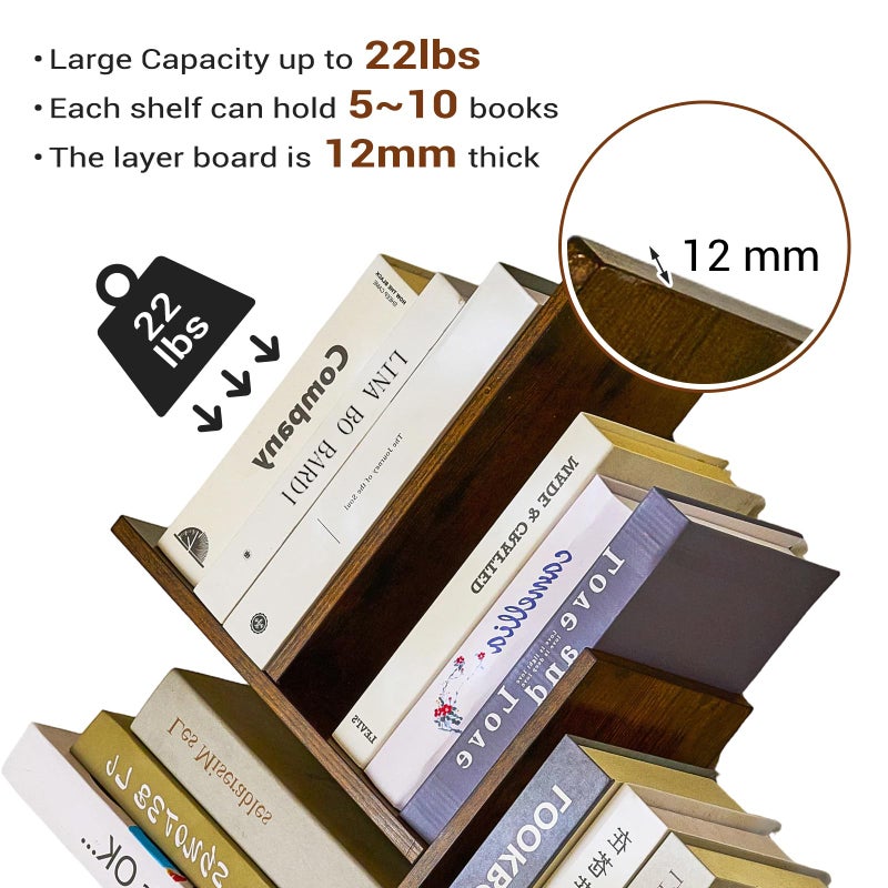 BESHIGH Tree Bookshelf 3 Tier Book shelves for Wall, Unique Hanging Bookshelf Wall Mounted Desk Bookshelves Organizer for Magazine/Books, Small Tree Bookshelf for Bedroom, Living Room Office, Rustic Brown - Image 4