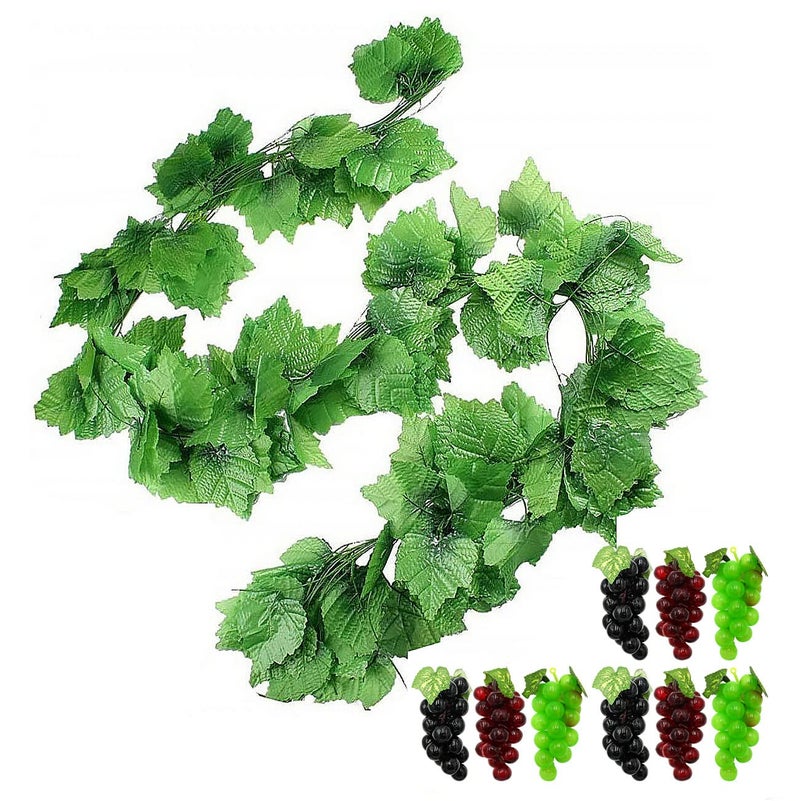 Hecaty 12 Strands 90 ft Artificial Fake Grape Vines with 9 Strings Grapes Hanging Plant Large Leaves Garland for Wedding Party Store Home Spring Decor Indoor Outdoor Garden - Image 2