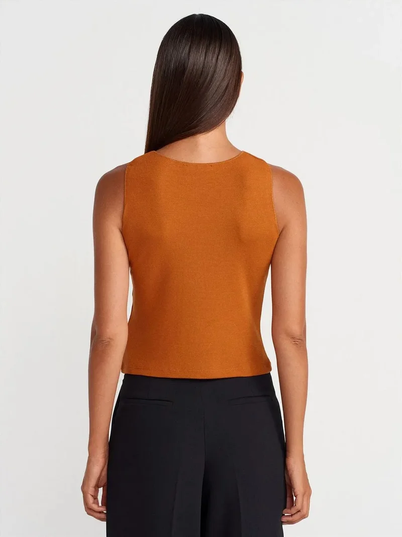 Dilvin DILVIN Fitted Ribbed Sleeveless Blouse