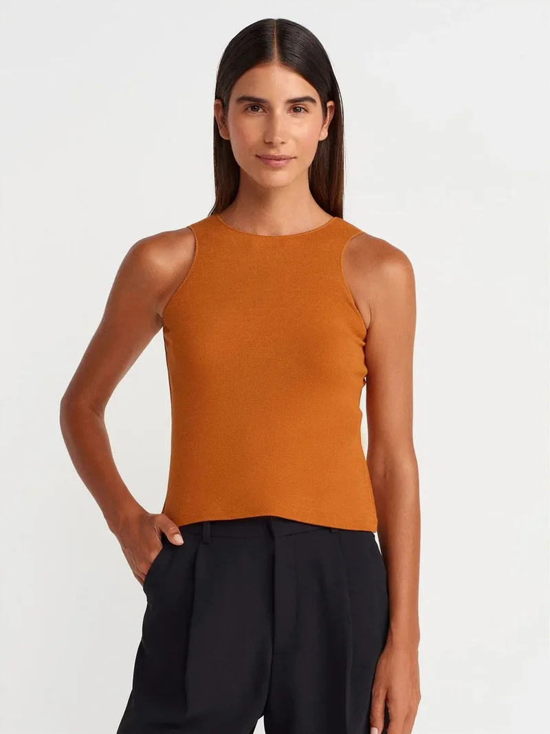 Dilvin DILVIN Fitted Ribbed Sleeveless Blouse