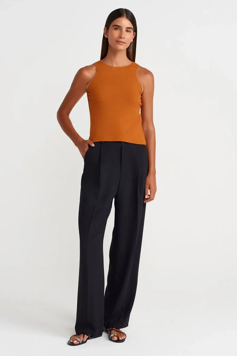 Dilvin Amber Yellow DILVIN Fitted Ribbed Sleeveless Blouse for Women | Best Price UAE