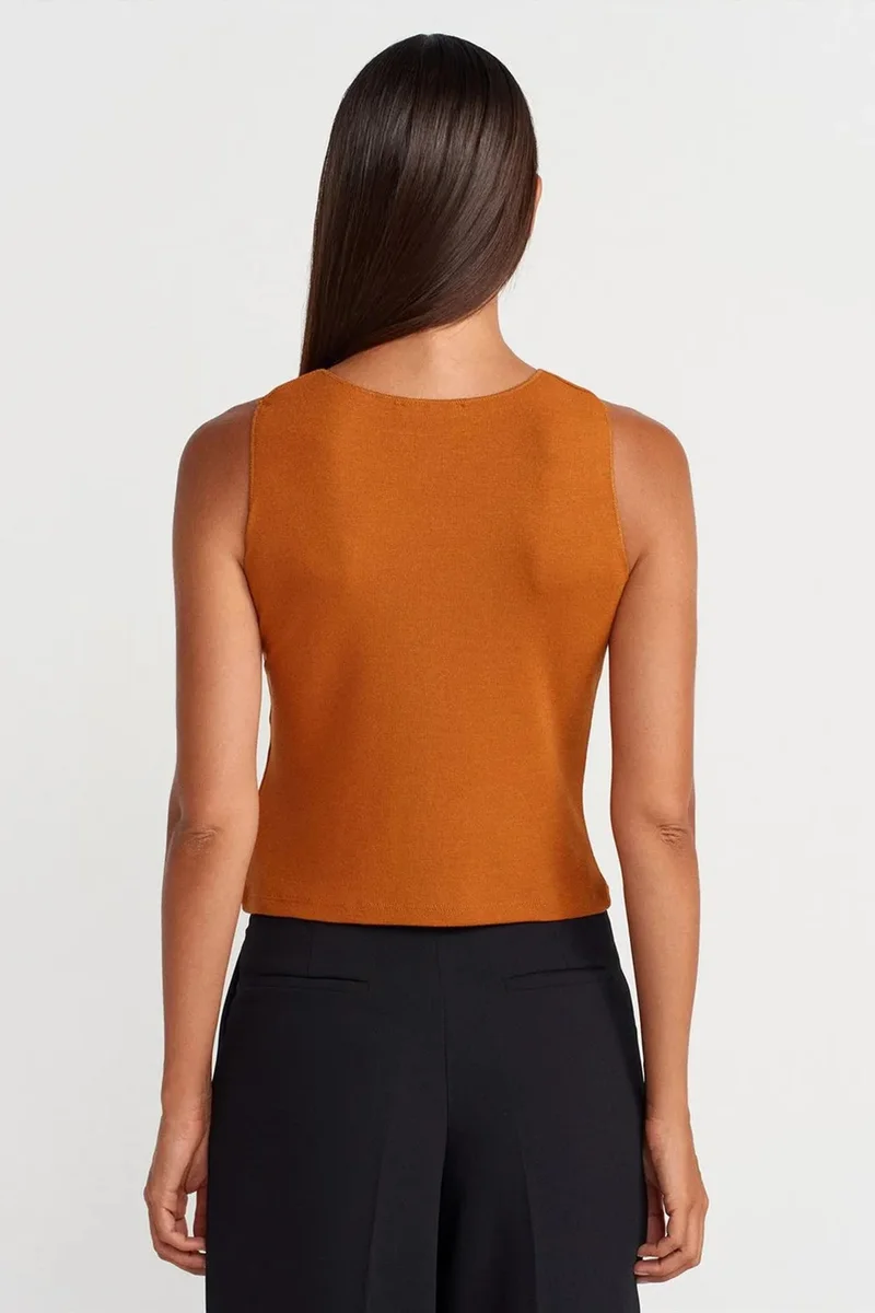 Dilvin Amber Yellow DILVIN Fitted Ribbed Sleeveless Blouse for Women | Best Price UAE