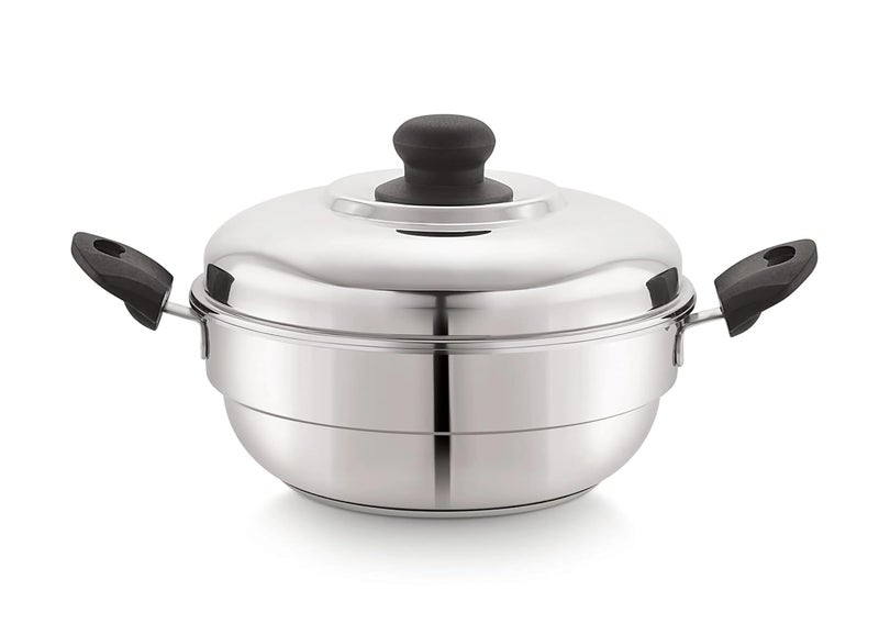 Sonu Stainless Steel Multi Kadhai Set 5Piece Idli Steamer with Triply Base Dhokla and Mini Idli Plates - Image 2