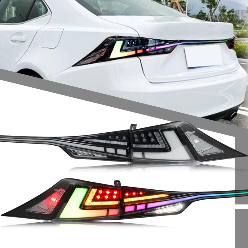 glistuning LED Tail Lights Assembly Compatible with Lexus IS250 IS350 IS300 IS200t ISF 20142016 20172020 Startup Animation Sequential Turn Signal Rear Lamps Accessory With Middle Light