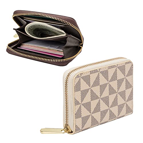 Veki Women's Credit Card Holder, RFID Leather Zipper Wallet, Small Zipper Card Case for Men and Women (White) - Image 1