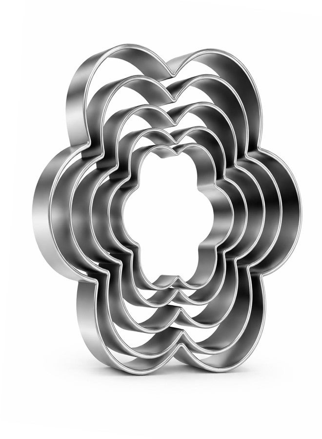 Azefnuhk 5 Pcs Flower Cookie Cutters Set, Stainless Steel Kitchen Scallop Flower Cookie Cutters Mold, Multi Size Fondant Biscui Cutter Tools for Kitchen Baking (5 Sizes) - Image 1