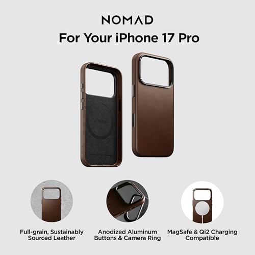 NOMAD Traditional Leather Case Brown Compatible with iPhone 17 Pro Leather Magsafe Charging Compatible Phone Case for iPhone 17 Pro - Image 2
