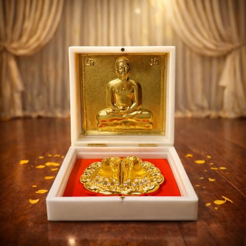 Northland 24KT Gold Plated Mahavir Swami Idol with Charan Paduka for Puja and Gifts - Birthday, Anniversary Mahavir Jain Statue - Image 1