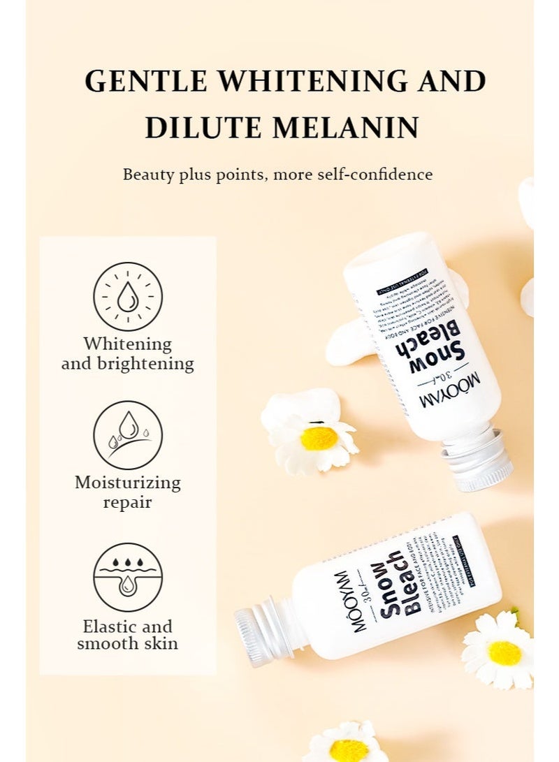 MOOYAM Snow Bleach Cream Intensive for Face and Body, Brightens and Nourishes Skin, with AHA Vitamin B3 C Hyaluronic Acid Fruit Extract, Clears Dark Spots, Evens Skin Tone, Moisturizes Softens Lightens Skin, for External Use Only - Image 2