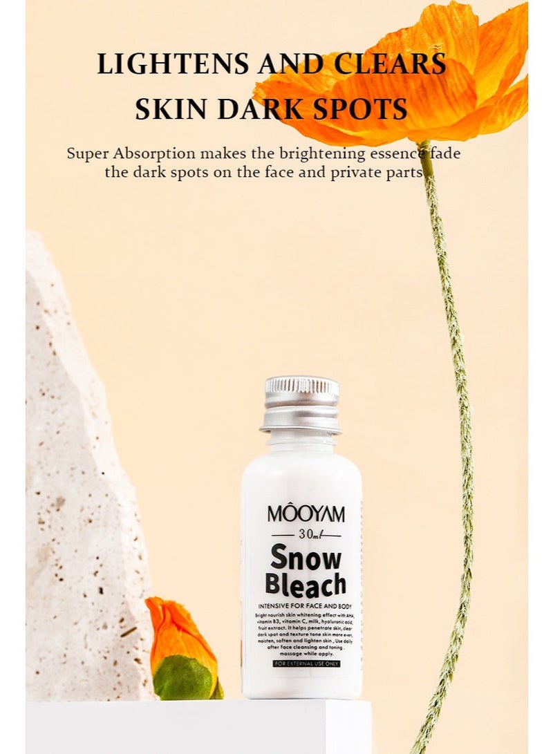 MOOYAM Snow Bleach Cream Intensive for Face and Body, Brightens and Nourishes Skin, with AHA Vitamin B3 C Hyaluronic Acid Fruit Extract, Clears Dark Spots, Evens Skin Tone, Moisturizes Softens Lightens Skin, for External Use Only - Image 3