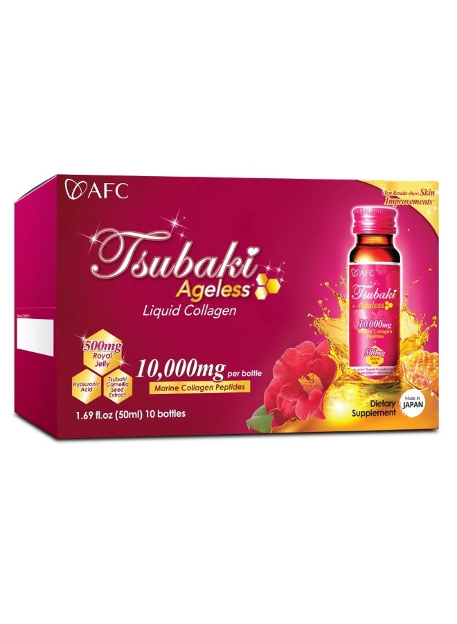 Afc Japan Tsubaki Ageless Beauty Collagen Drink from Japan with 10,000mg Marine Collagen Peptides + 500mg Royal Jelly + Hyaluronic Acid + Vitamin Bs & C for Skin Revitalization 1.69fl.ozx10s - Image 2
