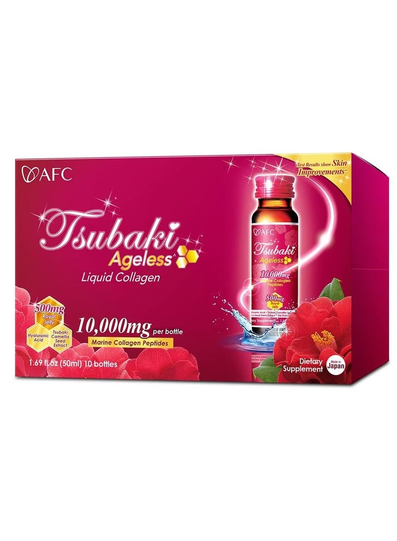Afc Japan Tsubaki Ageless Beauty Collagen Drink from Japan with 10,000mg Marine Collagen Peptides + 500mg Royal Jelly + Hyaluronic Acid + Vitamin Bs & C for Skin Revitalization 1.69fl.ozx10s - Image 1