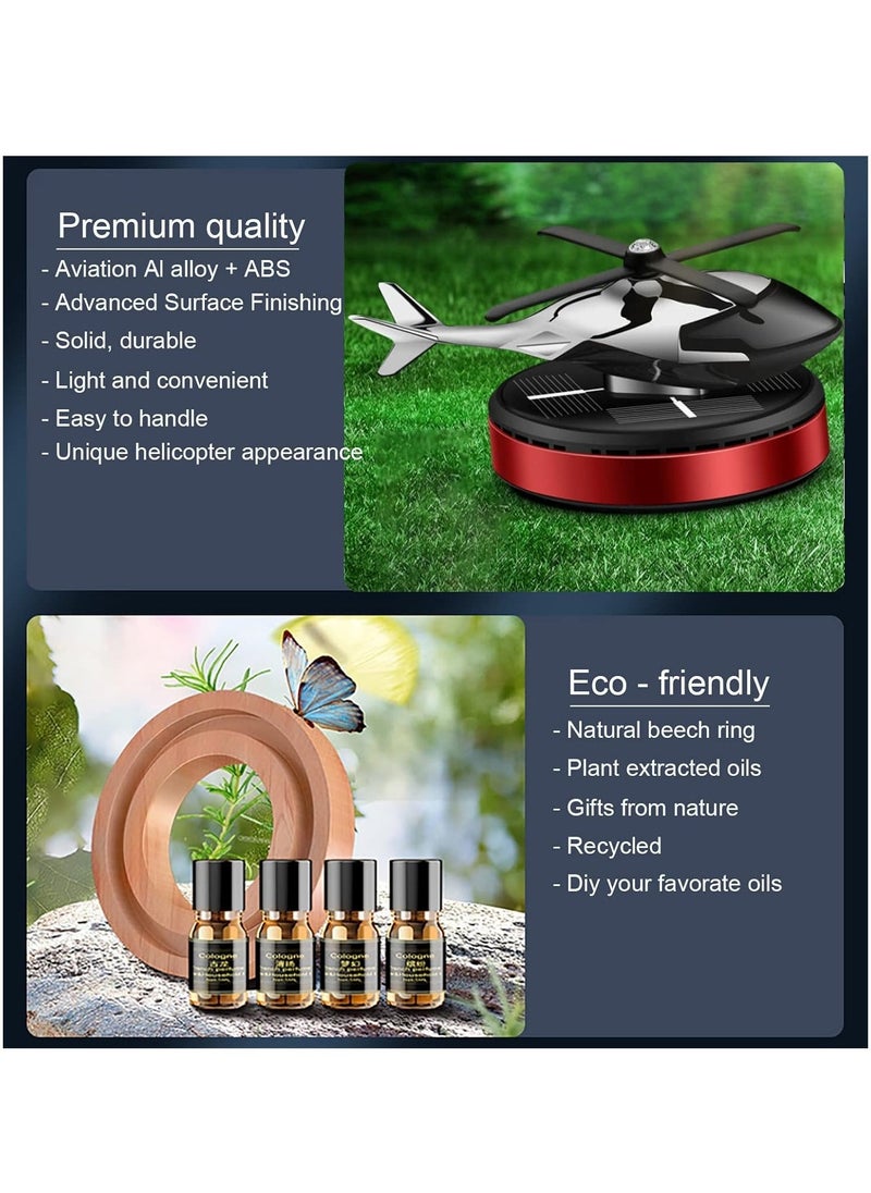 TIGER Al Alloy Solar Powered Rotating Helicopter Shape Car Air Purifier – Stylish Interior Décor for Home & Car, Eco-Friendly Aromatherapy Diffuser & Air Freshener (Red) - Image 3