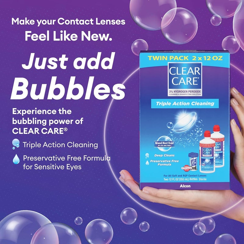 كلير كير مجموعة CLEAR CARE المزدوجة (كل زجاجة 12 أونصة) محلول تنظيف وتعقيم مع علبة العدسات - Image 3