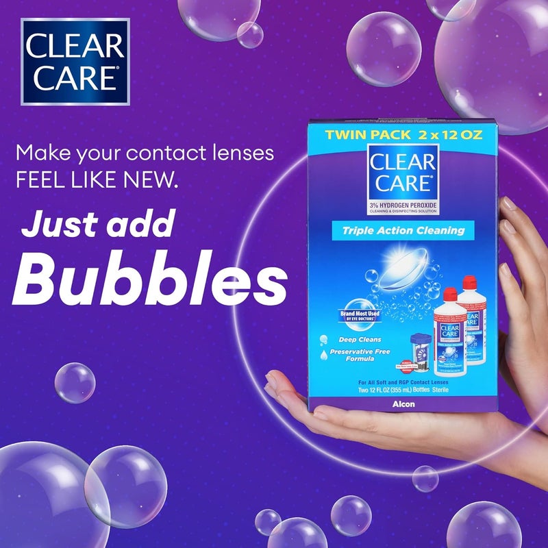 كلير كير مجموعة CLEAR CARE المزدوجة (كل زجاجة 12 أونصة) محلول تنظيف وتعقيم مع علبة العدسات - Image 2