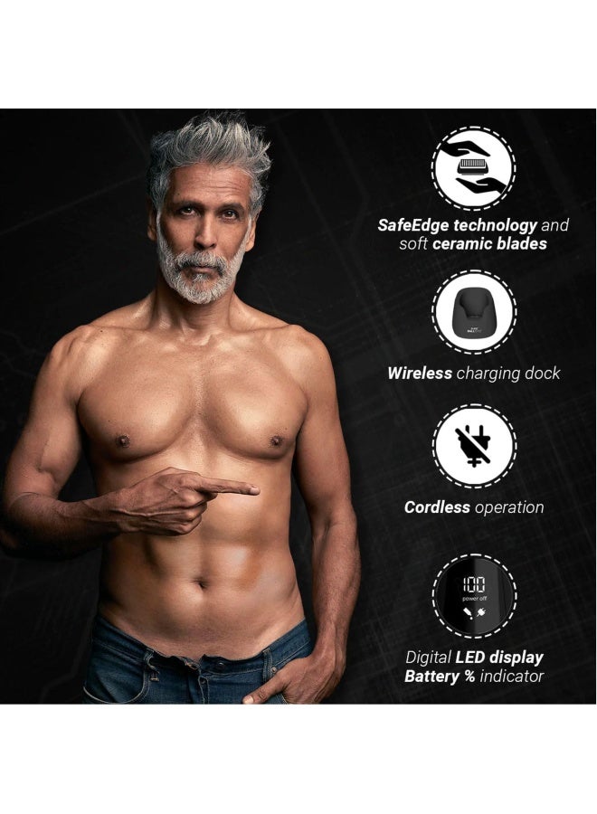 زلاد مقص الجسم المقاوم للماء ZLADE Ballistic Manscaping | أداة تشذيب دقيقة للأجزاء الخاصة، اللحية والجسم | مقاوم للماء، لاسلكي و hypoallergenic 1.5mm حارس | بدون جروح أو قطع | أسود - Image 5