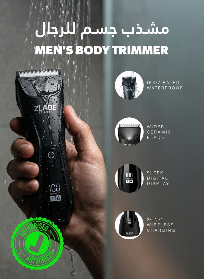 زلاد مقص الجسم المقاوم للماء ZLADE Ballistic Manscaping | أداة تشذيب دقيقة للأجزاء الخاصة، اللحية والجسم | مقاوم للماء، لاسلكي و hypoallergenic 1.5mm حارس | بدون جروح أو قطع | أسود - Image 1