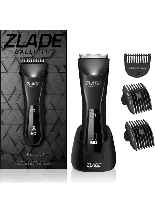 زلاد مقص الجسم المقاوم للماء ZLADE Ballistic Manscaping | أداة تشذيب دقيقة للأجزاء الخاصة، اللحية والجسم | مقاوم للماء، لاسلكي و hypoallergenic 1.5mm حارس | بدون جروح أو قطع | أسود - Image 2